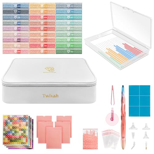Image of 27 Pcs Diamond Art Storage with Bag, 2-in-1 Diamond Art Trays Container with Lids, Diamond Painting Accessories with Color Sticks, Diamond Art Kits for Adults & Kids Christmas, Birthday (White)