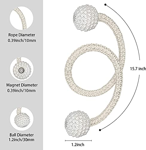 Image of Home Cloud Magnetic Curtain Tiebacks Convenient Drape Tie Backs - Pearl Decorative Rope Holdback Holder for Window Drapries Color Multi (1pair 2 pcs) (Cream)