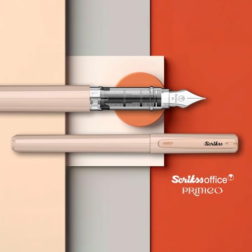 Image of Scrikss Primeo Medium Nib Fountain Pen | 3 Cartridges Included | Stainless Steel Nib & ABS Body | Latte Pastel Brown| in Blister Pack