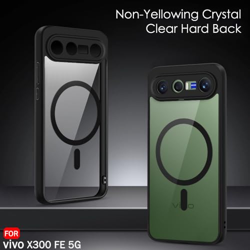 Image of TheGiftKart Hybrid Shockproof Back Cover Case for Vivo X300 FE 5G Compatible with MagSafe | Camera Protection Module | HHard Back Cover Case (PC & TPU, Transparent Clear Back, Black Sides)
