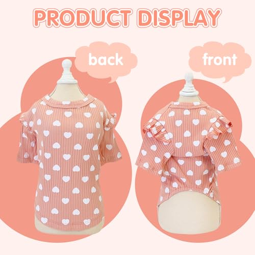 Yaopelky Dog Clothes for Small Dogs Heart Print Dog Tee Shirt Spring Summer Chihuahua Clothes Puppy Outfits Ruffle Long Sleeve Doggy Shirts Pet Valentine's Day Apparel (Pink - Image 2