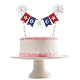 4th of July One Birthday Cake Topper Red White and Blue Glitter Patriotic 1st Birthday Cake Topper for 4th of July Baby Shower 1st Birthday Cake Decorations