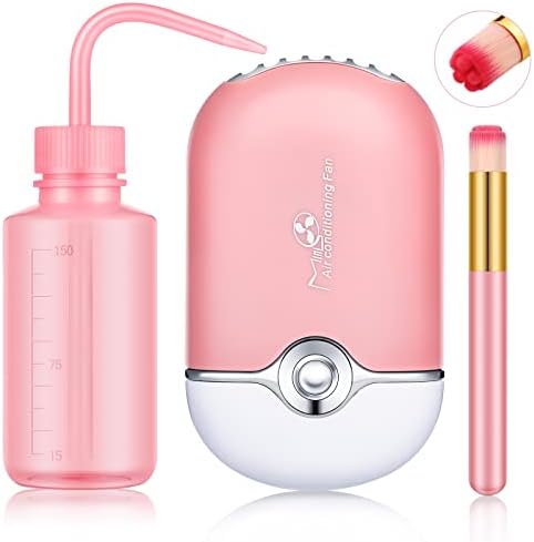 3 Pieces USB Mini Portable Fans Rechargeable Electric Handheld Air Conditioning Lash Shampoo Brushes Nose Blackhead Facial Cleaning Brush Plastic Wash Bottle (Light Pink)