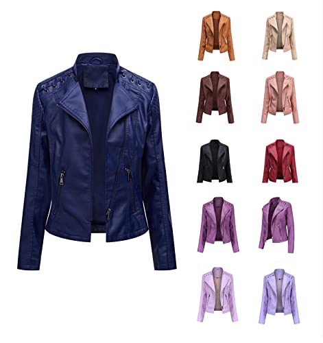 Easyoyo Jaquetas de Couro Feminino, Casaco Slim Moto Motociclista Casaco Curto de Couro