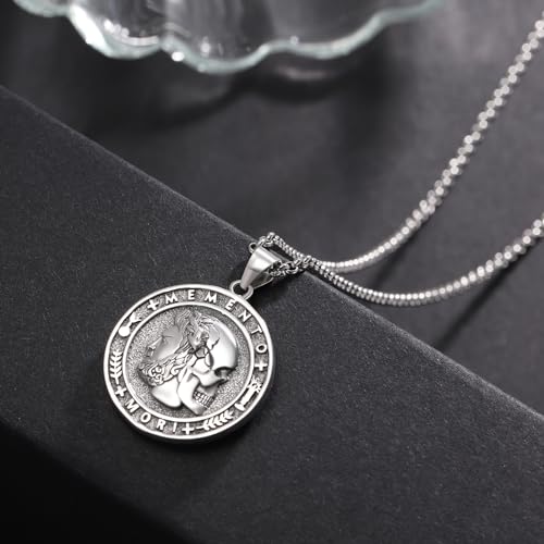 Memento Mori Necklace for Men 925 Sterling Silver Memento Mori Pendant Gothic Skull Pendant Halloween Jewelry Gifts3