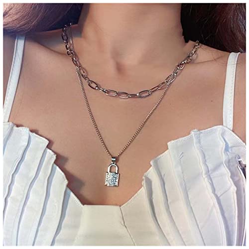 Dervivea Collier Ras Du Cou Boho Avec Cadenas En Couches Collier Chaîne Trombone Argenté Collier Pendentif Cadenas Cristal Collier Cz Collier Cadenas Chaîne Bijoux Pour Femmes Et Filles