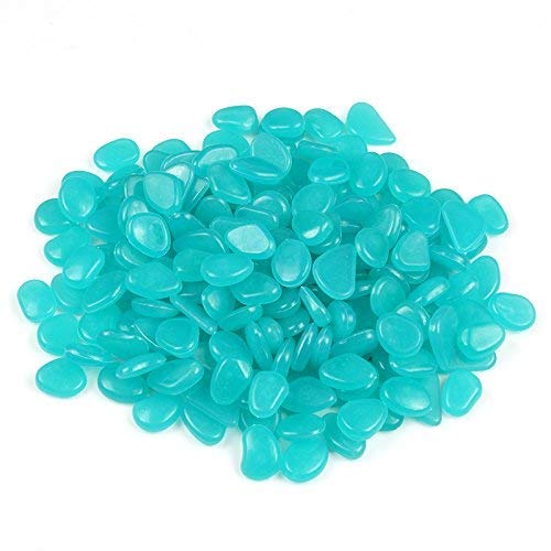Stymx520 PCS Glow Stones, Glow in Dark Gardon Pebbles Luminous Rocks for Walkways Yard Aquarium Fish Tank Decoration Powered by Light and Solar (Light Blue)