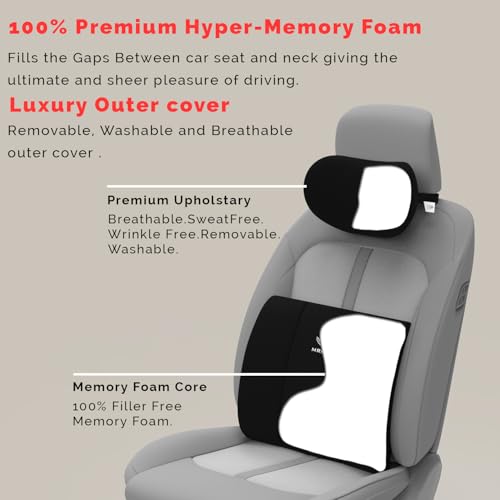 Image of MRRON Series Memory Foam Neck Rest & Lumbar Support for Car or Office Chair, Neck Pillow Kit Designed Ergonomically for Extra Support (Black, Lumbar)