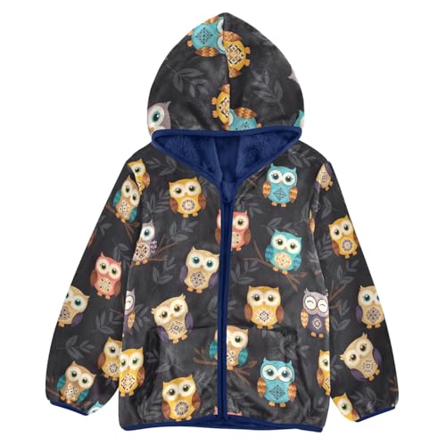 CHIFIGNO Cute Boho Owls Kids Polar Fleece Lined Winter Jacket, Toddler Boy Jacket with Hooded 3T