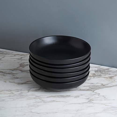 Selamica Ceramic 7.8 Inch Pasta Bowls, 26 Ounce Large Serving Porcelain Salad Soup Bowls, Dishwasher Microwave Safe, Set Of 6 (Black) #TOP6