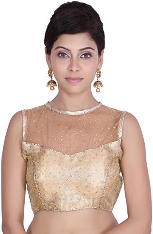 VB Originals Women's Golden Net Stitched Wedding Bridal Saree Blouse Crop Top CBL27