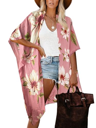 Image of Spicy Sandia Kimonos for Women Floral Beach Cover Up Loose Swimsuit Bathing Suit Coverup Cardigan for Summer Swimwear