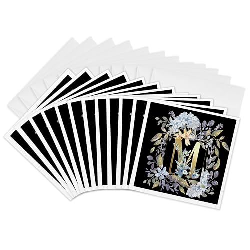 Cartes de vœux monogramme M avec hortensia bleu aquarelle 3dRose pour correspondances élégantes