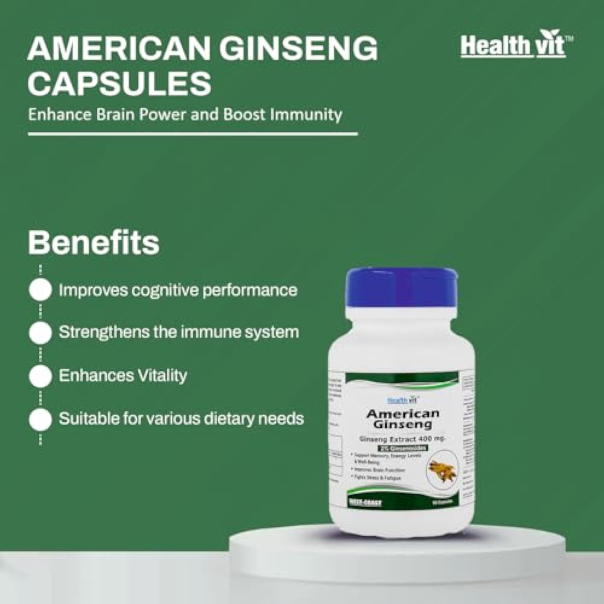 Healthvit American Ginseng Capsules, 400mg, 60 Capsules
