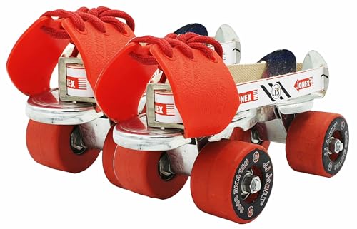 Image of Jonex Unisex Deluxe Adjustable Quad Roller Skates for Junior Kids (3-6 Years), Indoor Outdoor Wheels, Metal Body, 55 mm Wheels, Color - Red