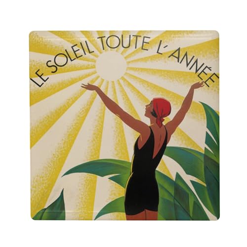 Aimant Frigo Céramique Carré - Cote d'Azur Art Deco Affiche Ancienne Vintage - Format 5x5cm Magnet Décoratif Souvenir pour Réfrigérateur et Tableau Magnétique Imprimé en France