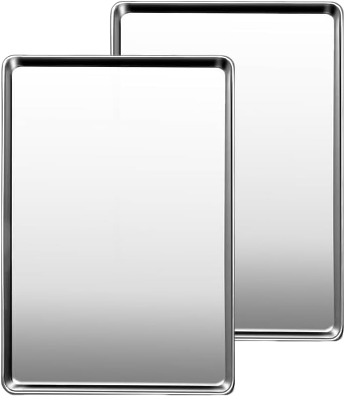 Commercial Quality Baking Sheet Pan Set, Natural Stainless Steel Cookie Sheet, Warp Resistant Nonstick Baker's Half Sheet Pan, Large Thick Cookie Tray Pans for Baking, Roasting(2 Pack, 20X14Inch)