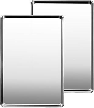 Commercial Quality Baking Sheet Pan Set, Natural Stainless Steel Cookie Sheet, Warp Resistant Nonstick Bakers Half Sheet Pan, Large Thick Cookie Tray Pans for Baking, Roasting2 Pack, 20X14Inch