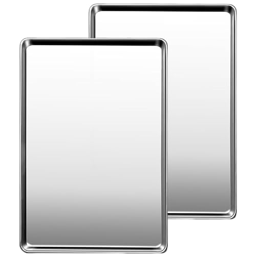Commercial Quality Baking Sheet Pan Set, Natural Stainless Steel Cookie Sheet, Warp Resistant Nonstick Baker's Half Sheet Pan, Large Thick Cookie Tray Pans for Baking, Roasting(2 Pack, 20X14Inch)
