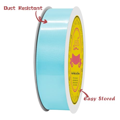 Image of Double Face Blue Topaz Satin Ribbon 7 /8 Inch x 25 Yards Polyester Ribbon for Gift Wrapping Easter Weddings Party Decorations Hair Bows Invitations