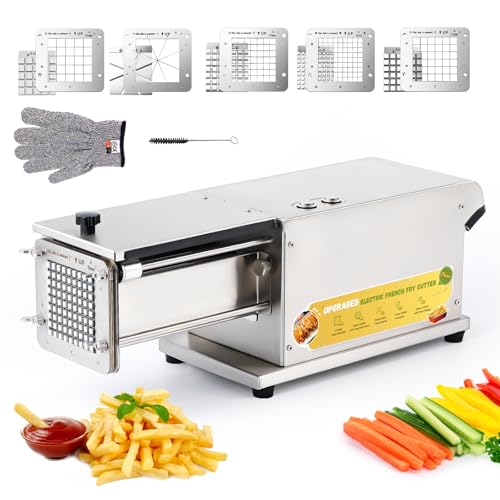 Flyseago Upgraded French Fry Cutter with 5 Blades Electric Potato Cutters Professional Automatic French Fries Maker Cutter for Commercial, Household Stainless Steel for Potatoes, Cucumbers, Apples
