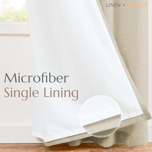 Image of jinchan Lined Linen Curtains Privacy Back Tab 50x90 Inch 2 Panels Oatmeal