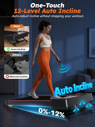 Image of Walking Pad Treadmill with Auto Incline 12%-12Level, Quiet BLDC EvoDrive, Under Desk Treadmill for Home Office, Full Metrics Display, Extra-Large Belt, Quadra Cushion, 300lbs Capacity, App Control