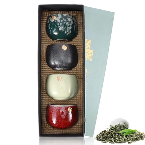 Juego de tazas de té de cerámica de 4 piezas, taza de té pequeña retro de estilo chino/japonés, Juego de utensilios de té de Kung Fu Teaware para la boda de la oficina en casa