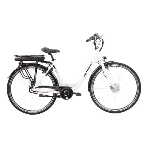 F.lli Schiano E-Moon 28" E-Bike, Electric City Bicycle 250W Motor for Women, with Shimano Nexus 7-Speed Inner Gear Hub, removable 36V 13Ah Lithium Battery, in White, with front motor Cover
