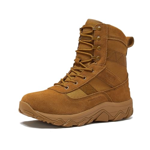 MAGNUM Men's Bragg Waterproof Tactical Boots for Men, Mens Military Hiking Boots, Breathable Light Weight Work Boots for Men - Tan/Tan, 8.5 Medium