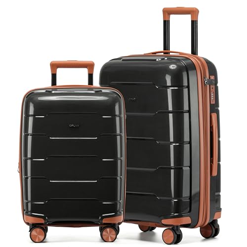 CRUW 2-Piece Luggage Set Expandable Polypropylene Suitcase Set TSA Locks 8 Silent Spinner Wheels Lightweight Nested Suitcases Travel Set easyJet BA Jet2 Airline-Approved Carry-On & Medium Check in