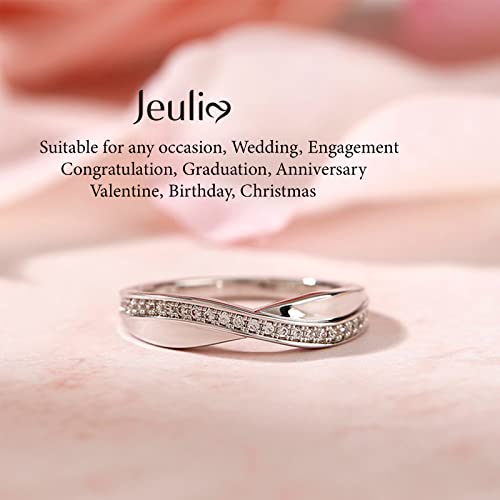 Jeulia Sterling Silver Couple Band For His And Her Stylish Crossover Polished Adjustable Matching Anniversary Wedding Diamond Rings Engraving Jewelry Set Valentine Day With Gift Box (Women's Band, 5) #TOP4