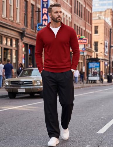 Image of COOFANDY Men's Quarter Zip Up Sweaters Slim Fit Lightweight Mock Pullover