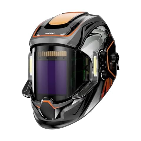 ANDELI Welding Helmet - Panoramic 180° View 3.94"X3.74", LED Lighting True Color Auto Darkening Welding Helmet with Light, 4 Arc Sensor, 4/5-8/9-13 Type-C Charging Cover