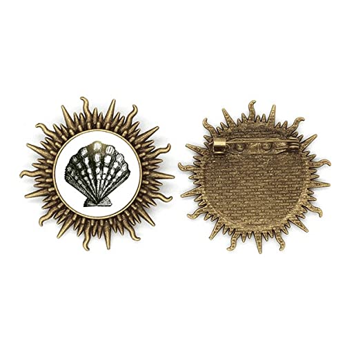 Broche en métal noir et illustration vie marine festonnée style joaillerie