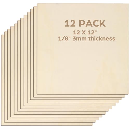 LotFancy Basswood Sheets for Craft, 12 Pack, 12 x 12 x 1/8 Inch, 3mm Thick Plywood Sheets, Unfinished Wood Boards for Laser Cutting & Engraving, DIY Architectural Models, Wood Burning and Stain