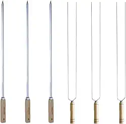 Kit Espetos Churrasco Duplo E Simples Inox Cabo Madeira 85cm