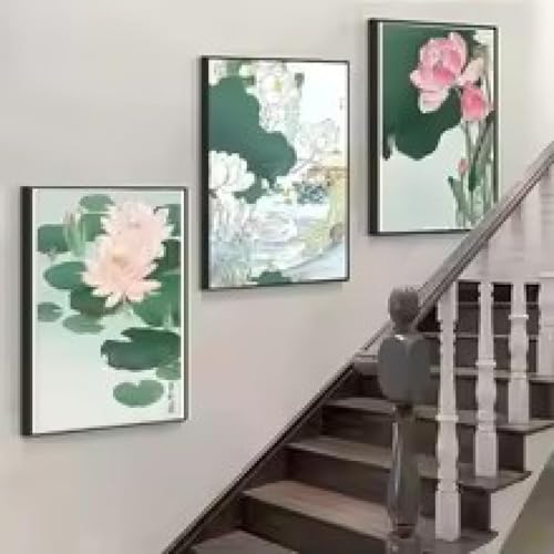 Peinture sur toile lotus vintage rétro 40x60cm sans cadre décor salon