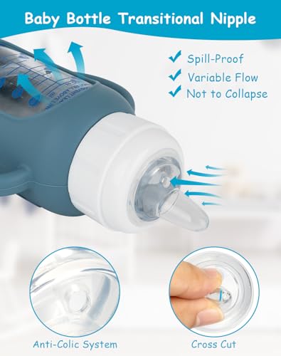 Image of Sippy Cup Conversion Kit with Silicone Sleeves for Dr Browns Narrow and Narrow Glass Baby Bottle 4oz, Weighted Straw Replacement Kit with Soft Straw Top and Handle,2-Pack，6m+