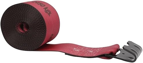 Miniatura 8 de Kinedyne - Correas de cabrestante de 4 x 30 pulgadas color rojo resistentes y con ganchos planos WLL 5400 libras control de carga de 4 pulgadas para