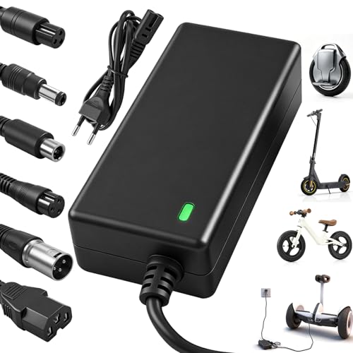 Chargeur Trotinette Electrique 42V 2A Universel, Chargeur Hoverboard avec 6 Connecteurs, Adaptateur d'alimentation pour Scooter Électrique, Vélo, Monocycle,...