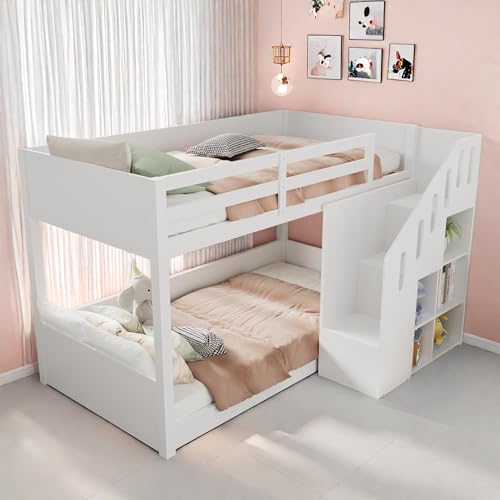 Sapgaks Lit superposé Enfant 90 x 200 cm, lit Mezzanine 2 Places 90 x 200,lit cabane Enfants Multifonction avec escaliers et casiers,Rampe Stable,sans...