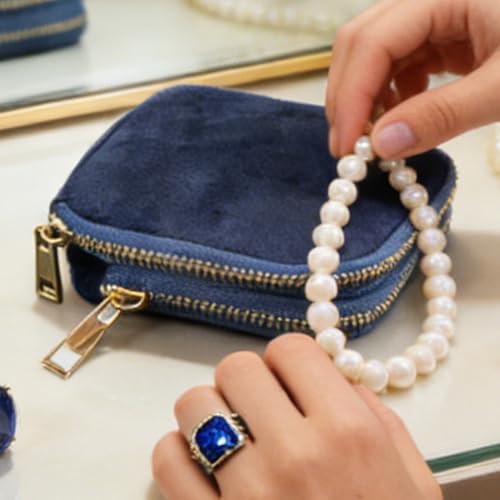 Almacenamiento de joyas de terciopelo con cremallera de doble capa para pulseras 4