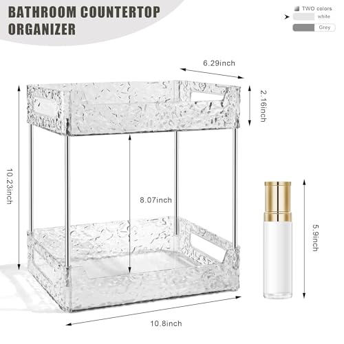 Image of 2-Tier Bathroom Counter Organizer Countertop Storage, Dresser Organizer Vanity Tray for Makeup, Perfume Organizer Cosmetics Skincare Shelf - Clear