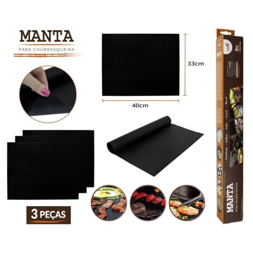 Kit 03 Manta Teflon Grill Tapete Antiaderente Para Assar Na Churrasqueira Forno Barbecue Mat Churras