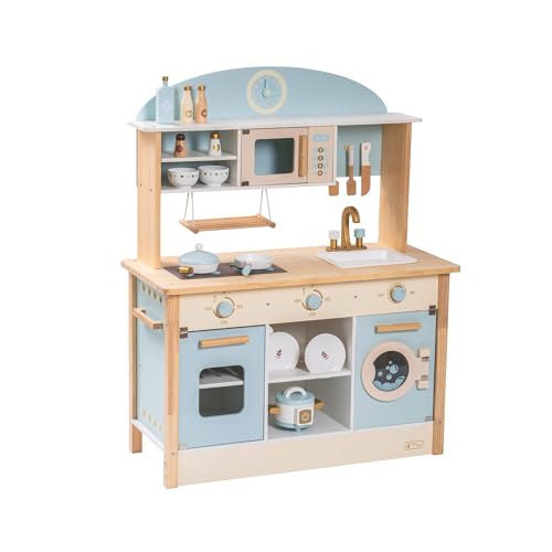 ROBUD Kinderküche Holz für Kinder | Spielküche mit Zubehör Holz Kinder Küche Spielzeug mit Nahrungs & Küchengeräten, Geschenke Spielzeug für Mädchen Jungen Kleinkinder