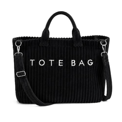 Image of Kawn Korean Tote Bag Aesthetic Corduroy Canvas Handbag for Women Zipper Casual Large Capacity Shoulder Bag with Pockets Versatile Everyday use for College Work Travel & Shopping