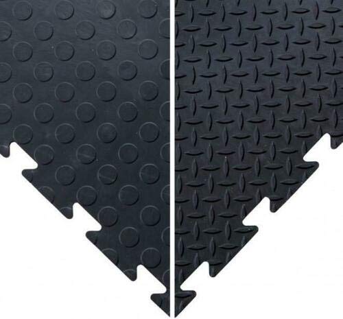 BiGDUG Garage Interlocking Vinyl Floor Tile Packs - 47 x 47cm - 1.2cm Thick - Non Slip Home Gym Workout Workshop Flooring - Durable Easy Lay (20 Black Checker Tiles)…