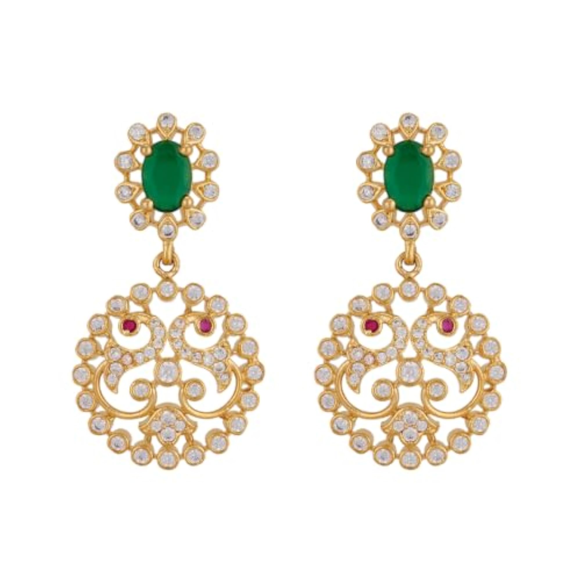 Women's Ruby-Green Gold Plated Zircon Hanging Earrings