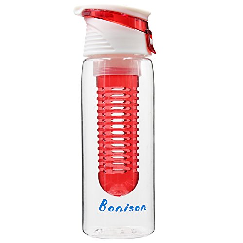 Bonison Stylish Tritan Infuser Watertight Safe Locking Flip Top Lid Water Bottle Folded Carrying Handle (23 oz Black, Blue, Hot Pink, & Green)